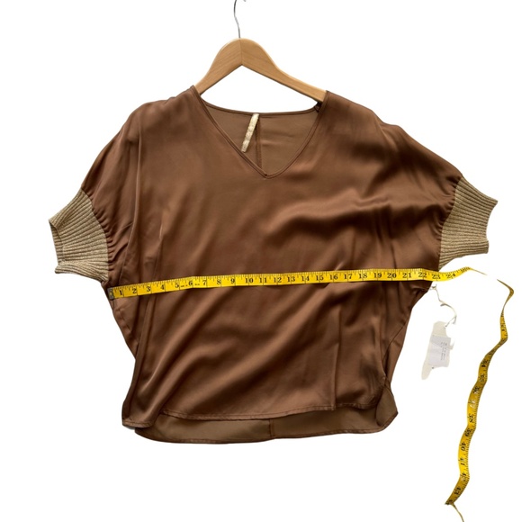 Drop Shoulder silky Copper Brown V-Neck Top/Blouse, NWT - Picture 10 of 13